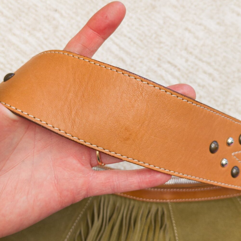 Cavalcanti Italian Olive Suede & Leather Fringe Hobo – Made in Italy - Picture 5 of 13